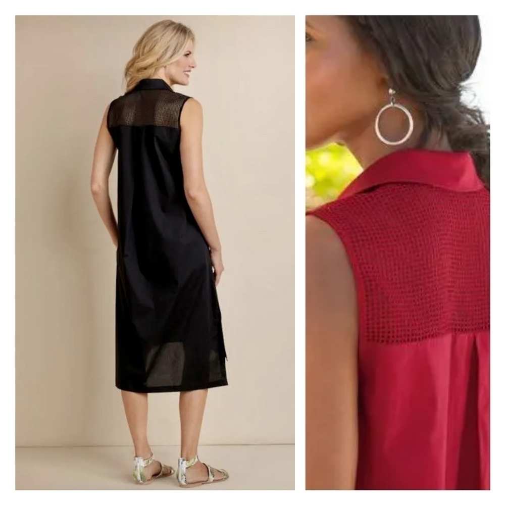 Soft Surroundings Dress Women Large P Red Midi Mesh Tank Sleeveless Claudette